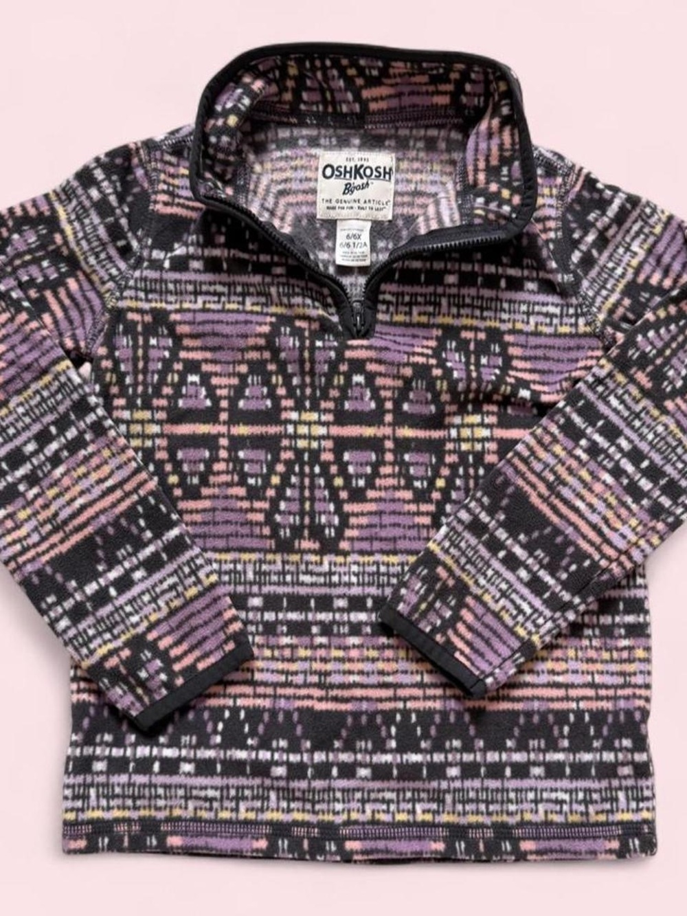 OshKosh B'gosh kids  Black & Lavender Patterned Quarter-Zip Sweater Size 6